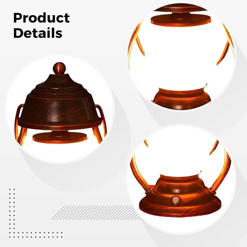 مصباح طاولة فانوس قديم يعمل بتقنية LED من البرونز والحديد القابل لإعادة الشحن مع تأثير الوهج المتقطع 24 سم - Image 2